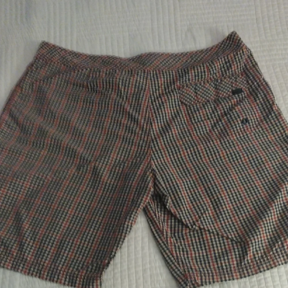 Prana Red and Blue Swim Board Shorts Relaxed Fit